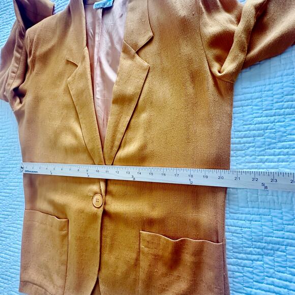 Vintage Danielle B Orange Lined Linen Blazer One-Button Jacket Artsy Size 12-14 - Picture 6 of 7